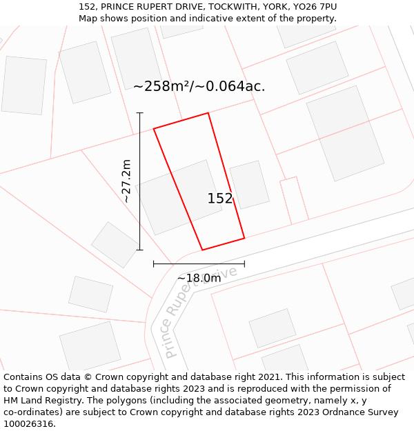 152, PRINCE RUPERT DRIVE, TOCKWITH, YORK, YO26 7PU: Plot and title map