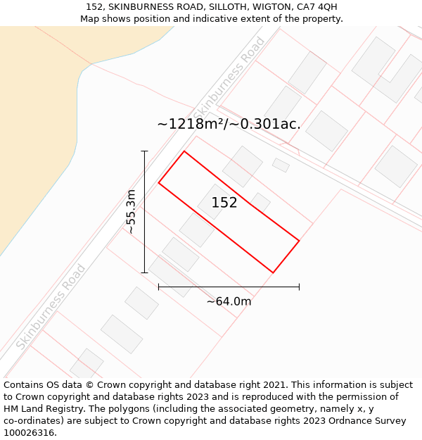 152, SKINBURNESS ROAD, SILLOTH, WIGTON, CA7 4QH: Plot and title map