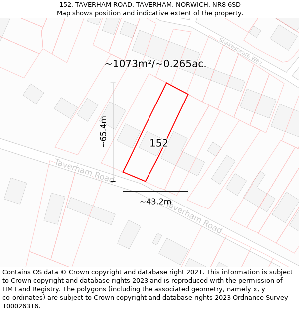 152, TAVERHAM ROAD, TAVERHAM, NORWICH, NR8 6SD: Plot and title map