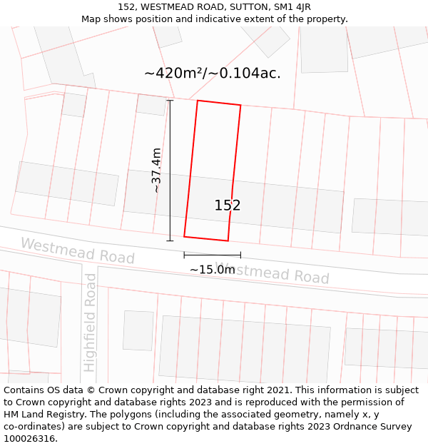 152, WESTMEAD ROAD, SUTTON, SM1 4JR: Plot and title map