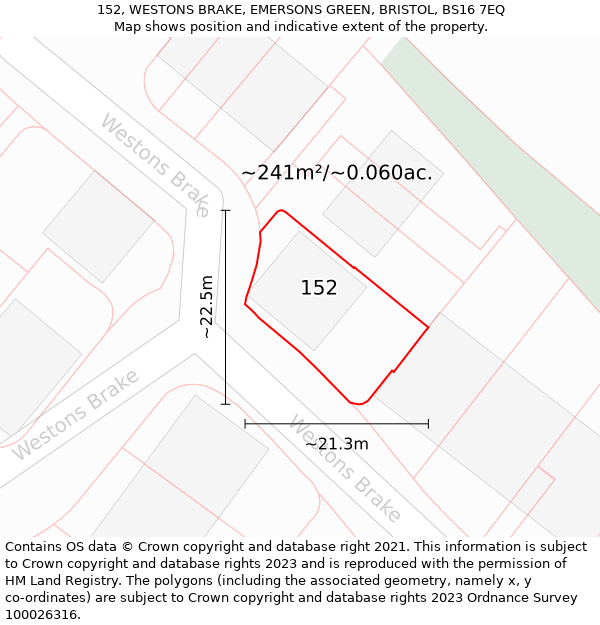 152, WESTONS BRAKE, EMERSONS GREEN, BRISTOL, BS16 7EQ: Plot and title map