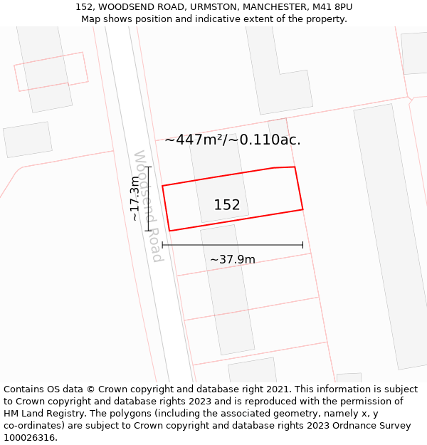 152, WOODSEND ROAD, URMSTON, MANCHESTER, M41 8PU: Plot and title map