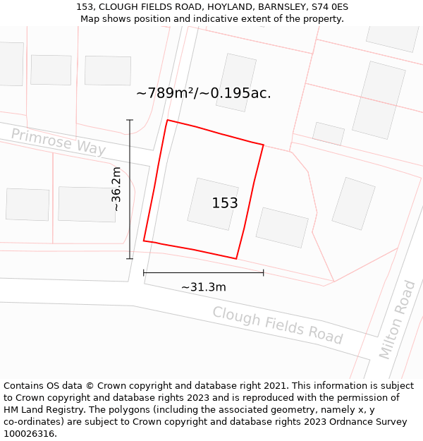 153, CLOUGH FIELDS ROAD, HOYLAND, BARNSLEY, S74 0ES: Plot and title map