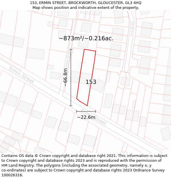 153, ERMIN STREET, BROCKWORTH, GLOUCESTER, GL3 4HQ: Plot and title map