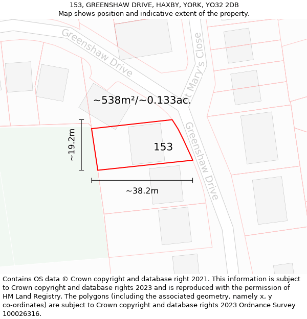 153, GREENSHAW DRIVE, HAXBY, YORK, YO32 2DB: Plot and title map