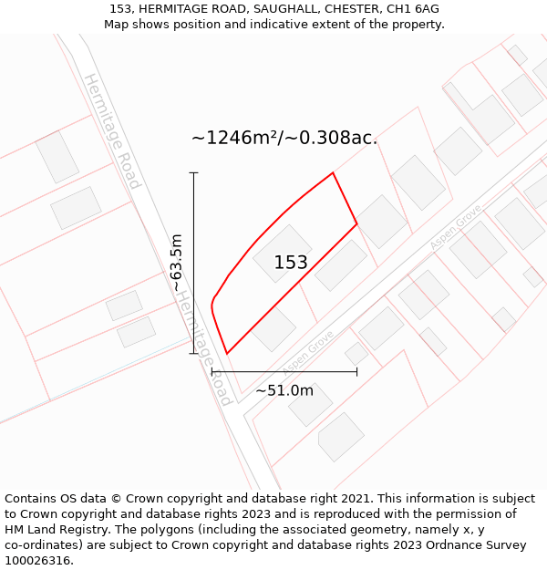 153, HERMITAGE ROAD, SAUGHALL, CHESTER, CH1 6AG: Plot and title map