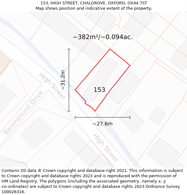 153, HIGH STREET, CHALGROVE, OXFORD, OX44 7ST: Plot and title map