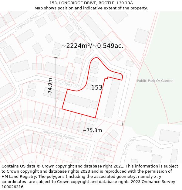 153, LONGRIDGE DRIVE, BOOTLE, L30 1RA: Plot and title map