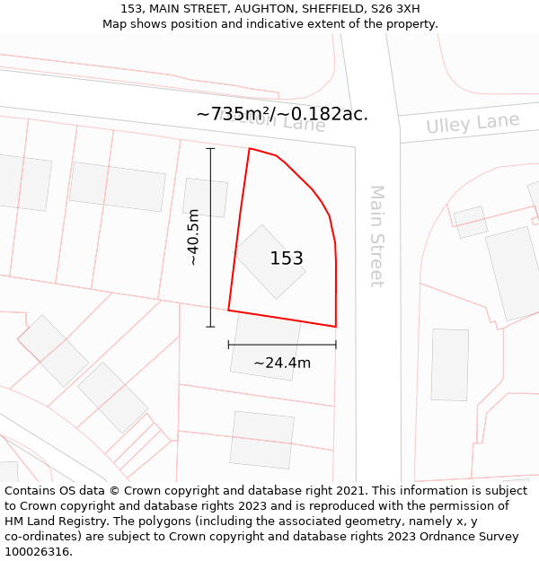 153, MAIN STREET, AUGHTON, SHEFFIELD, S26 3XH: Plot and title map