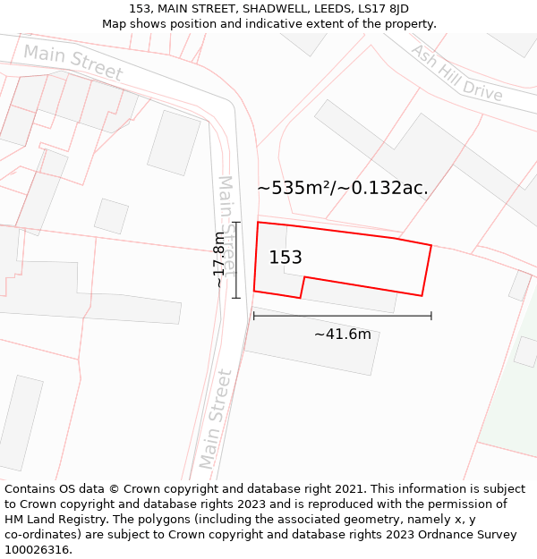 153, MAIN STREET, SHADWELL, LEEDS, LS17 8JD: Plot and title map
