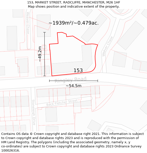153, MARKET STREET, RADCLIFFE, MANCHESTER, M26 1HF: Plot and title map