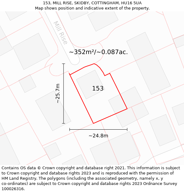 153, MILL RISE, SKIDBY, COTTINGHAM, HU16 5UA: Plot and title map