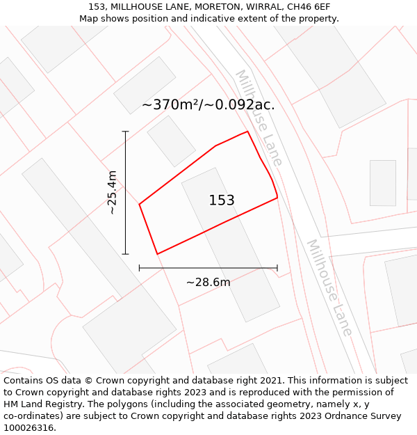 153, MILLHOUSE LANE, MORETON, WIRRAL, CH46 6EF: Plot and title map