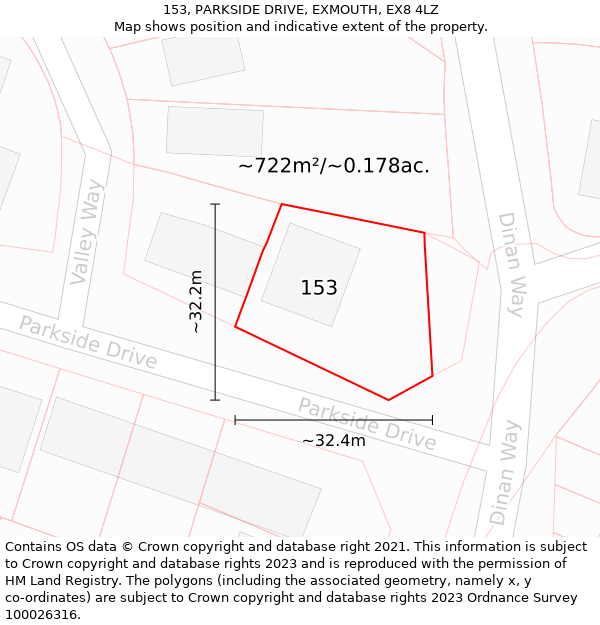 153, PARKSIDE DRIVE, EXMOUTH, EX8 4LZ: Plot and title map