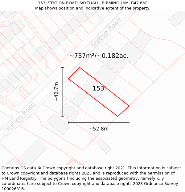 153, STATION ROAD, WYTHALL, BIRMINGHAM, B47 6AF: Plot and title map