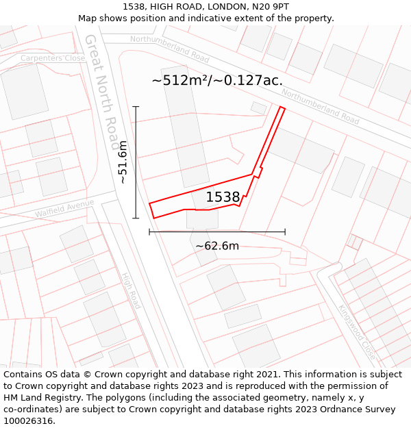 1538, HIGH ROAD, LONDON, N20 9PT: Plot and title map