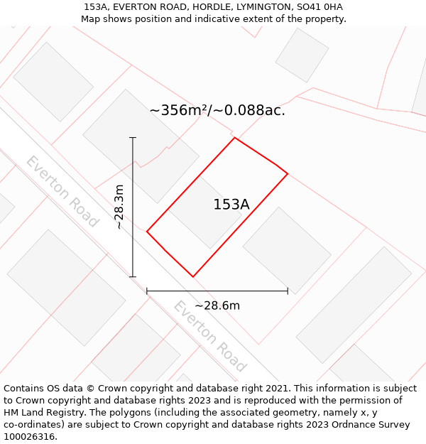 153A, EVERTON ROAD, HORDLE, LYMINGTON, SO41 0HA: Plot and title map