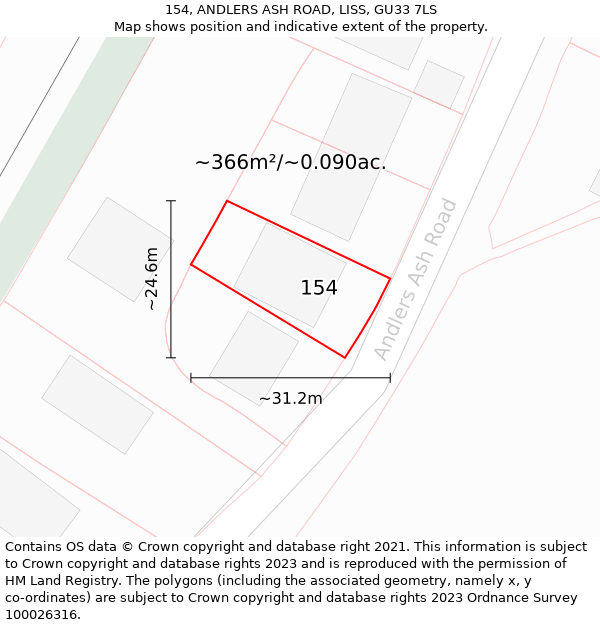 154, ANDLERS ASH ROAD, LISS, GU33 7LS: Plot and title map