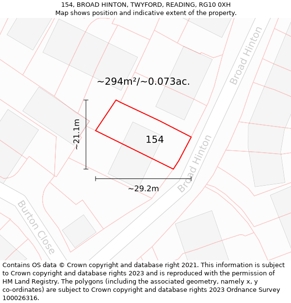 154, BROAD HINTON, TWYFORD, READING, RG10 0XH: Plot and title map