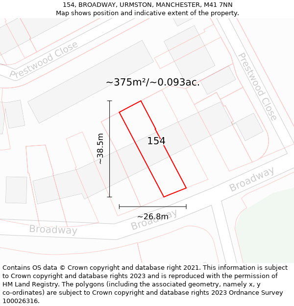 154, BROADWAY, URMSTON, MANCHESTER, M41 7NN: Plot and title map