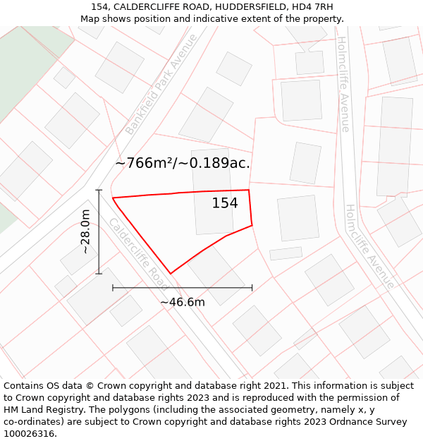 154, CALDERCLIFFE ROAD, HUDDERSFIELD, HD4 7RH: Plot and title map