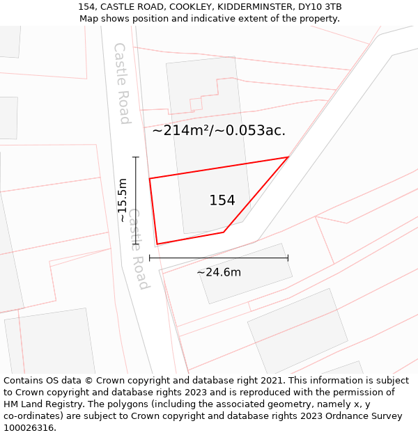 154, CASTLE ROAD, COOKLEY, KIDDERMINSTER, DY10 3TB: Plot and title map