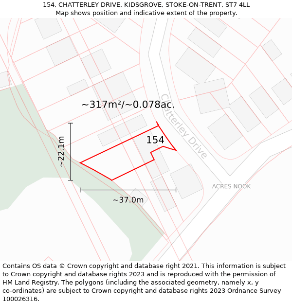 154, CHATTERLEY DRIVE, KIDSGROVE, STOKE-ON-TRENT, ST7 4LL: Plot and title map