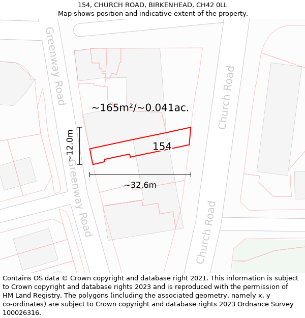 154, CHURCH ROAD, BIRKENHEAD, CH42 0LL: Plot and title map