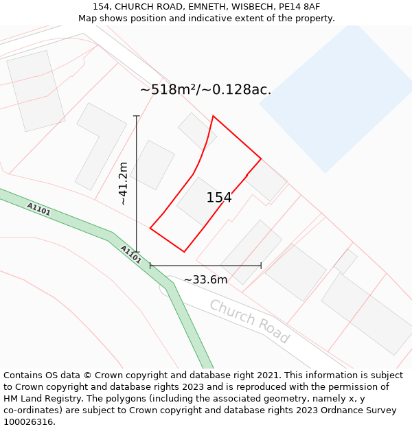 154, CHURCH ROAD, EMNETH, WISBECH, PE14 8AF: Plot and title map
