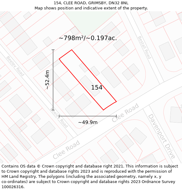 154, CLEE ROAD, GRIMSBY, DN32 8NL: Plot and title map