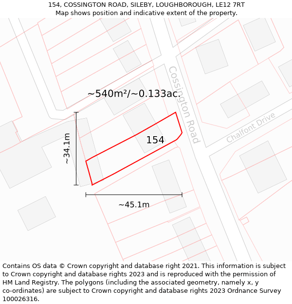 154, COSSINGTON ROAD, SILEBY, LOUGHBOROUGH, LE12 7RT: Plot and title map