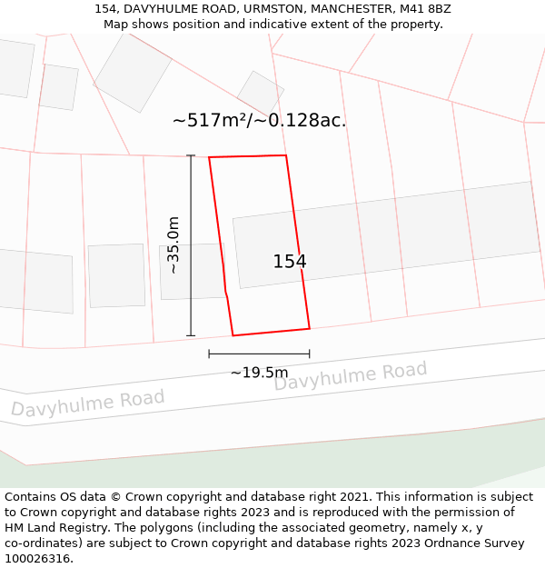 154, DAVYHULME ROAD, URMSTON, MANCHESTER, M41 8BZ: Plot and title map