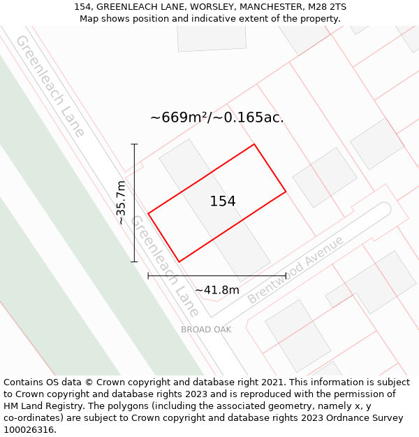 154, GREENLEACH LANE, WORSLEY, MANCHESTER, M28 2TS: Plot and title map