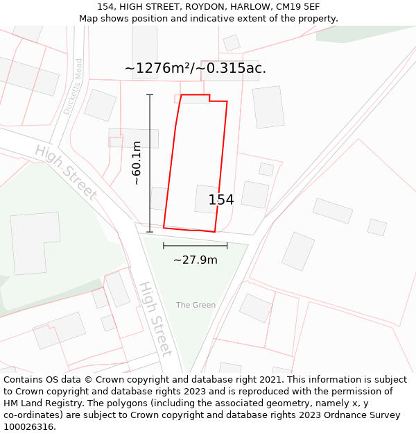 154, HIGH STREET, ROYDON, HARLOW, CM19 5EF: Plot and title map