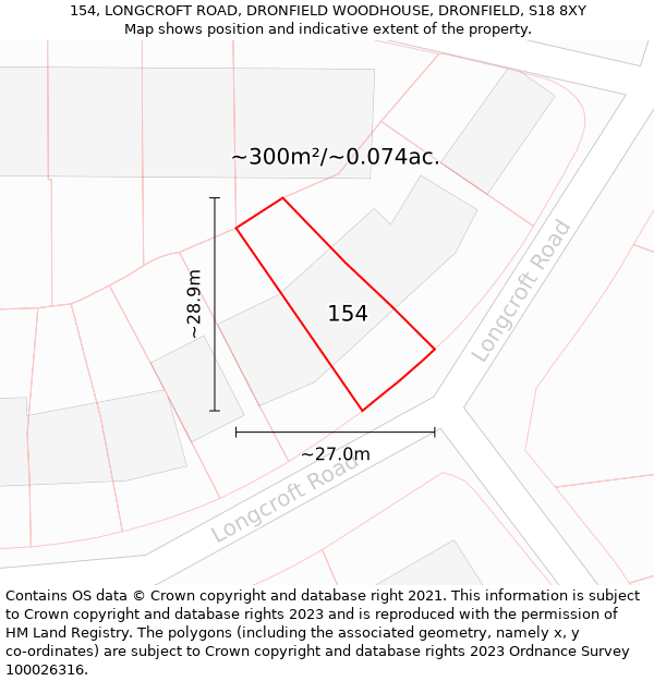 154, LONGCROFT ROAD, DRONFIELD WOODHOUSE, DRONFIELD, S18 8XY: Plot and title map