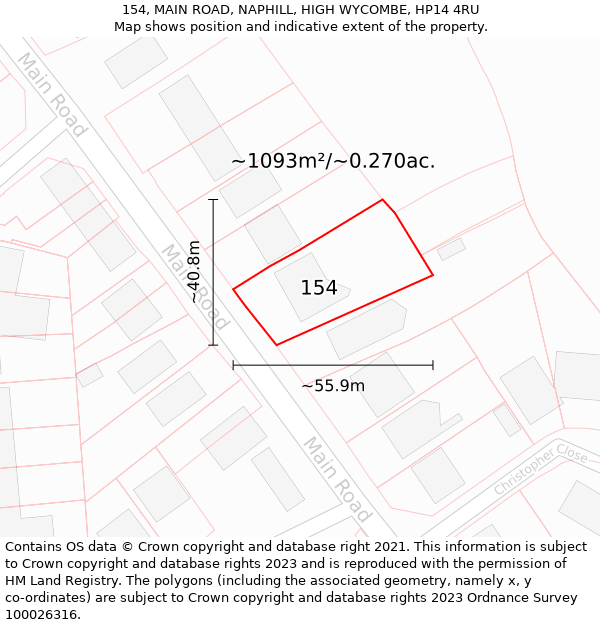 154, MAIN ROAD, NAPHILL, HIGH WYCOMBE, HP14 4RU: Plot and title map