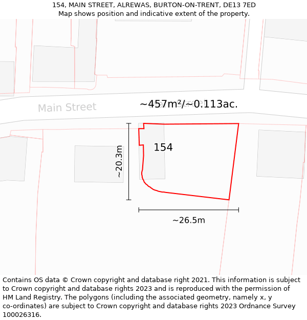 154, MAIN STREET, ALREWAS, BURTON-ON-TRENT, DE13 7ED: Plot and title map
