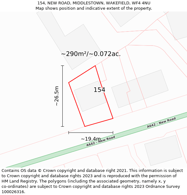 154, NEW ROAD, MIDDLESTOWN, WAKEFIELD, WF4 4NU: Plot and title map