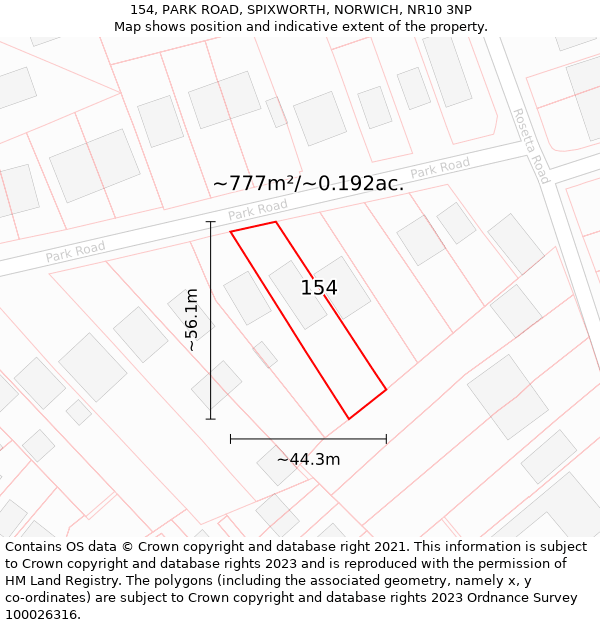 154, PARK ROAD, SPIXWORTH, NORWICH, NR10 3NP: Plot and title map