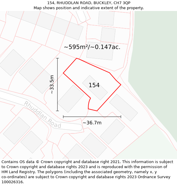 154, RHUDDLAN ROAD, BUCKLEY, CH7 3QP: Plot and title map