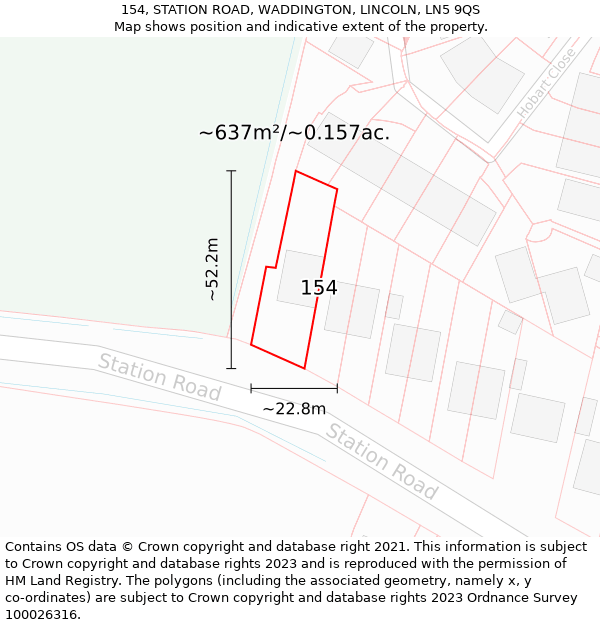 154, STATION ROAD, WADDINGTON, LINCOLN, LN5 9QS: Plot and title map