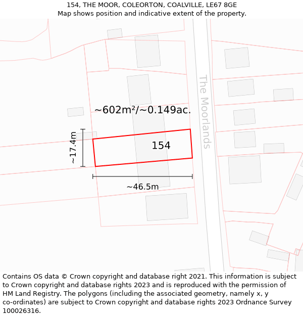 154, THE MOOR, COLEORTON, COALVILLE, LE67 8GE: Plot and title map