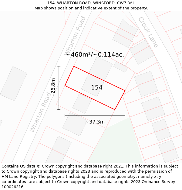 154, WHARTON ROAD, WINSFORD, CW7 3AH: Plot and title map