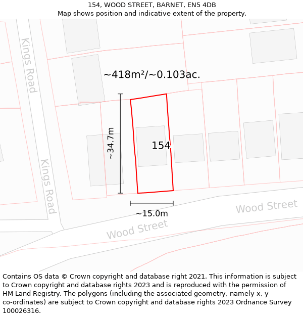 154, WOOD STREET, BARNET, EN5 4DB: Plot and title map
