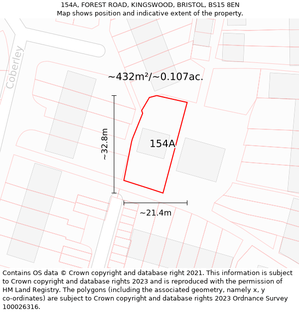 154A, FOREST ROAD, KINGSWOOD, BRISTOL, BS15 8EN: Plot and title map