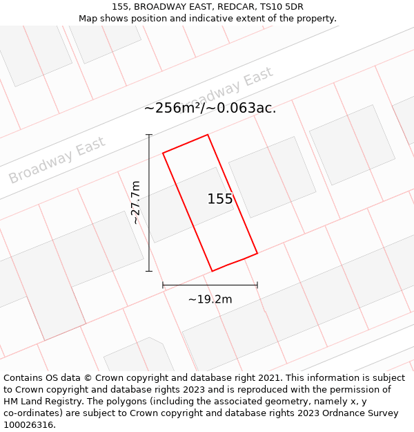 155, BROADWAY EAST, REDCAR, TS10 5DR: Plot and title map