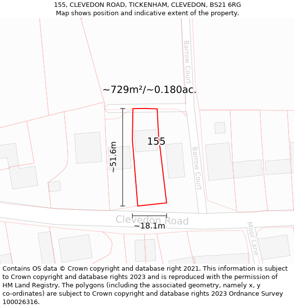 155, CLEVEDON ROAD, TICKENHAM, CLEVEDON, BS21 6RG: Plot and title map