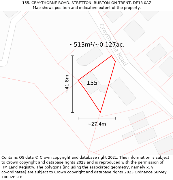 155, CRAYTHORNE ROAD, STRETTON, BURTON-ON-TRENT, DE13 0AZ: Plot and title map