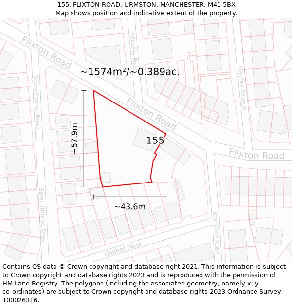 155, FLIXTON ROAD, URMSTON, MANCHESTER, M41 5BX: Plot and title map