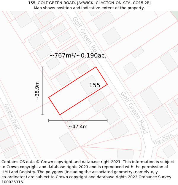 155, GOLF GREEN ROAD, JAYWICK, CLACTON-ON-SEA, CO15 2RJ: Plot and title map